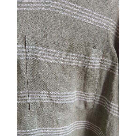 L.L. Bean Women's 1X Linen Shirt Long Sleeve Olive Stripe Green Button Down Top - Picture 2 of 8